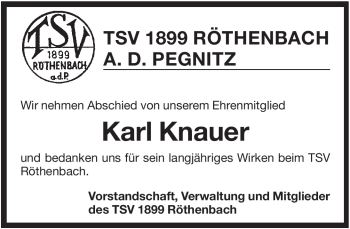 Traueranzeige von Karl Knauer von Pegnitz-Zeitung